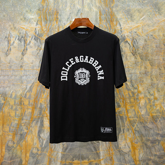 dolce & gabbana crest embroidered cotton short sleeve t-shirt